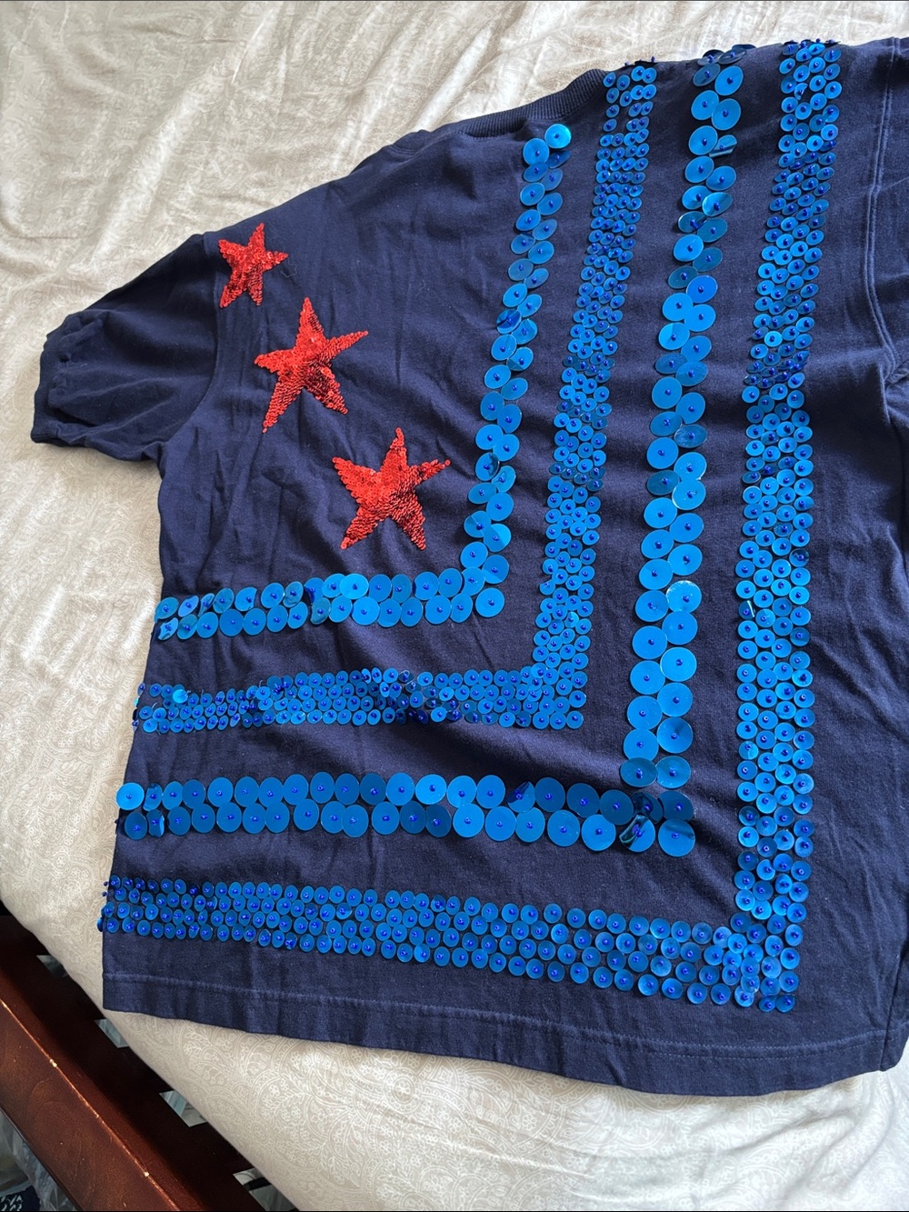 Vintage Bis Bis Navy Sequin Star T‑Shirt - Blue & Red - Picture 11 of 11